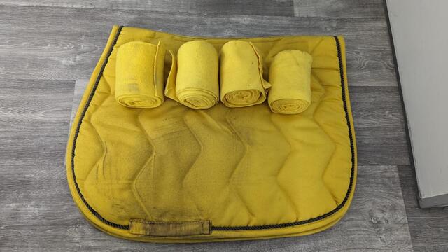 Ensemble tapis + bandes de polo Equithème - Jaune - Full