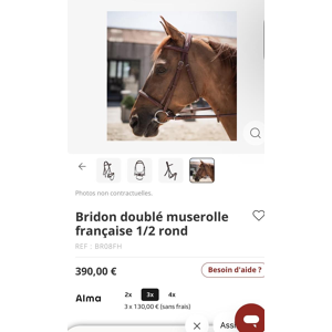 Filet CWD - Bridon doublé muserolle française 1/2 rond