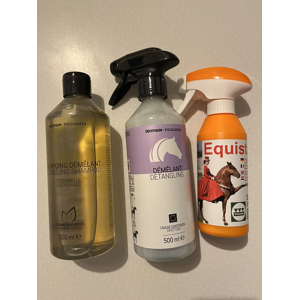 lot de démêlant et shampooing et spray lustrant