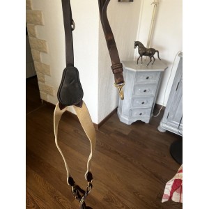 Collier de chasse cuir marron élastique beige Time Rider taille COB+ martingale